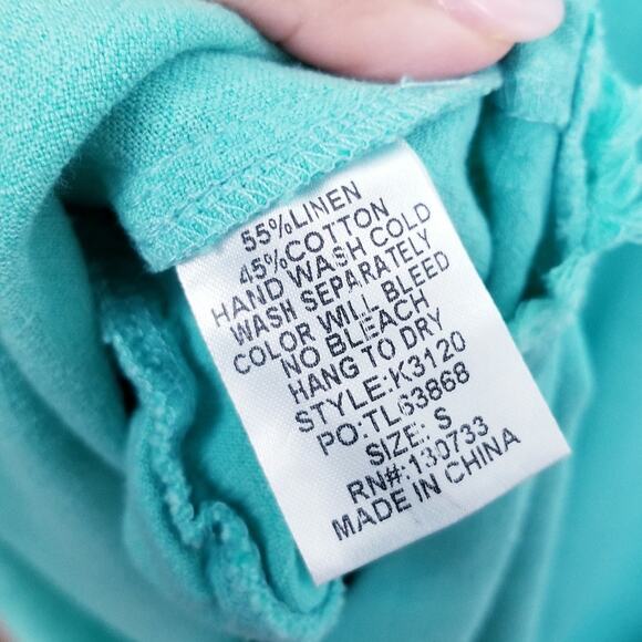 UMGEE Dress Linen Cotton V-neck V-back Rough Hem Green - Size Small - Picture 7 of 8